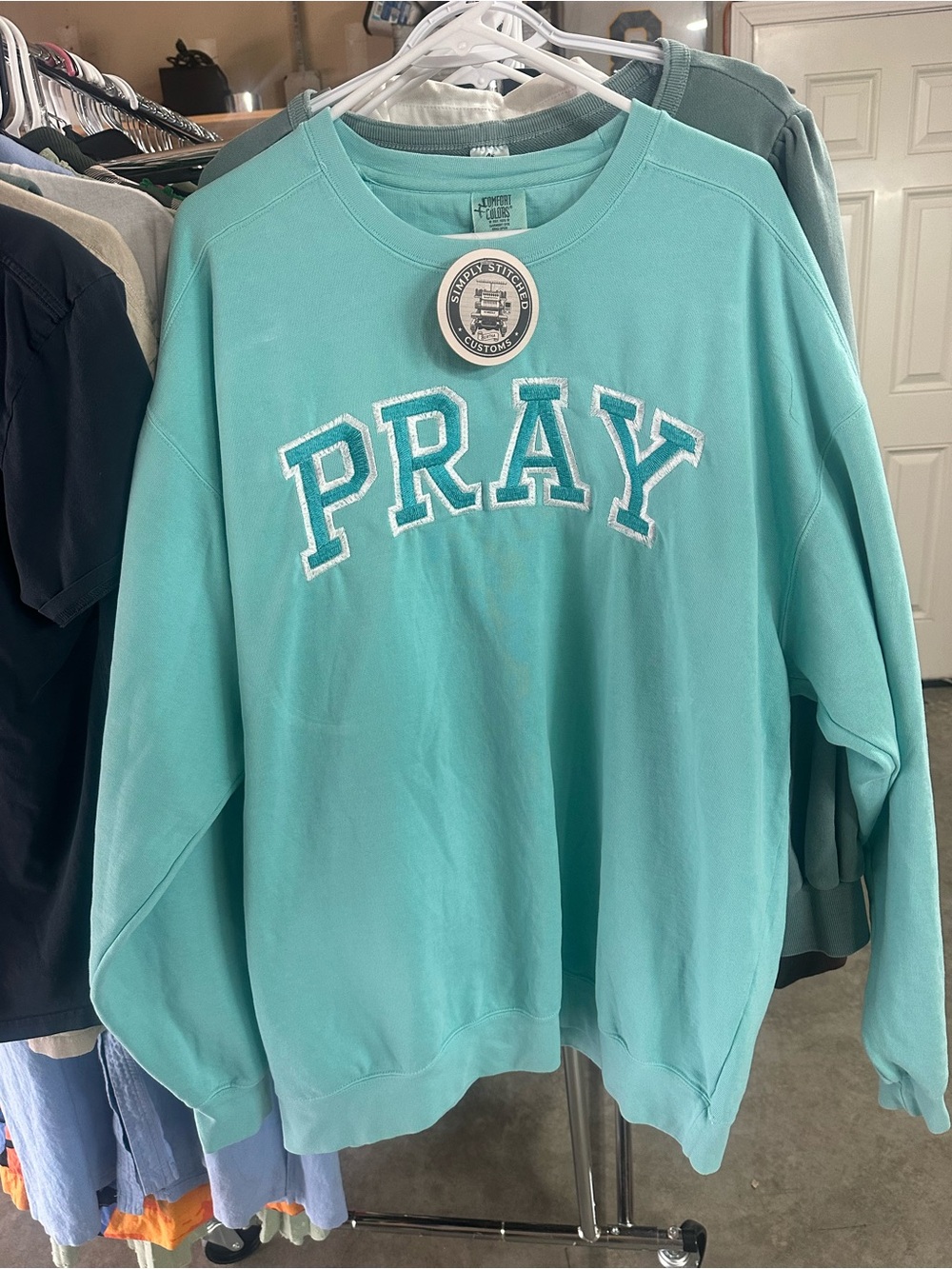Women's Teal 'PRAY' Crewneck Sweatshirt